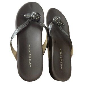 Antonio Melani Womens Brown Knotted Decor Leather Flat Sandals Thong Size 8